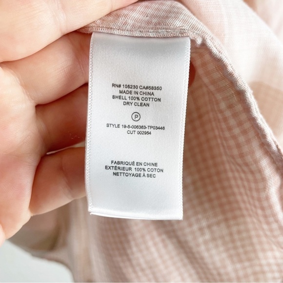 Joie Dia Plaid Balloon Sleeve Split Neck Cotton Blouse Cream Pink Large - Picture 5 of 7